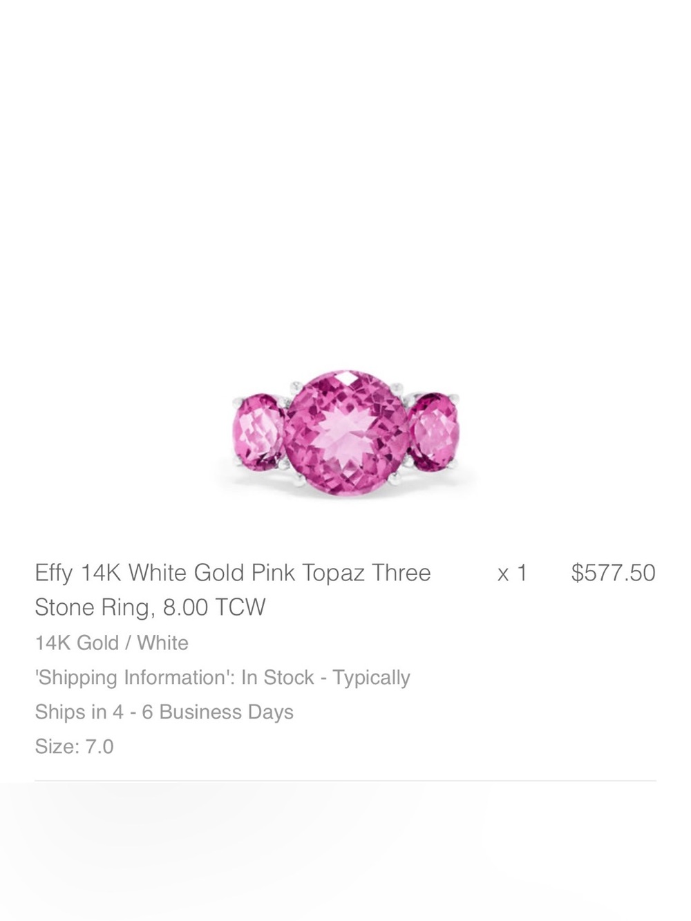 Effy 14K White Gold Bright Pink Topaz Three-Stone Ring
